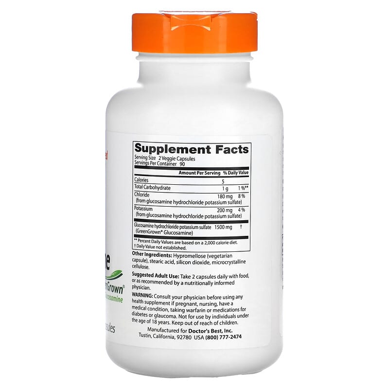 Doctor's Best, Vegan Glucosamine with GreenGrown Glucosamine, 750 mg, 180 Veggie Capsules 753950004511