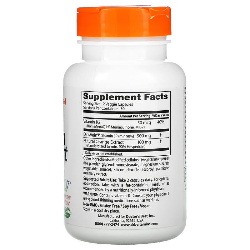 Doctor's Best, Vein Support with DiosVein and MenaQ7, 60 Veggie Caps 753950001855