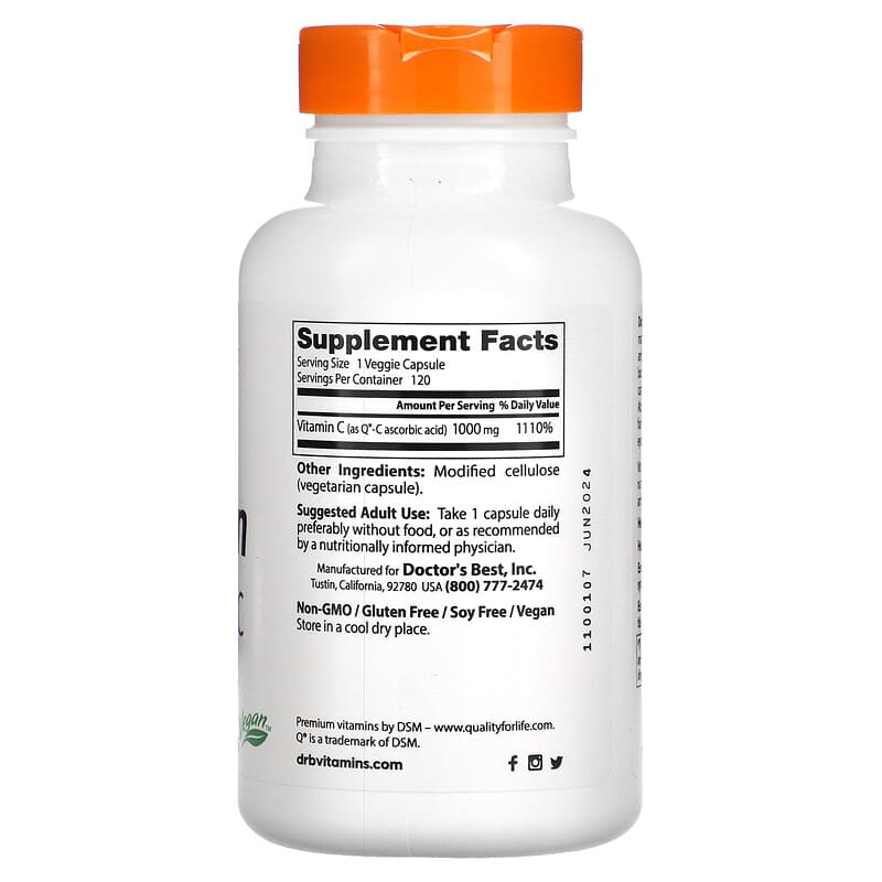 Doctor's Best, Vitamin C with Q-C, 1,000 mg, 120 Veggie Caps 753950002579
