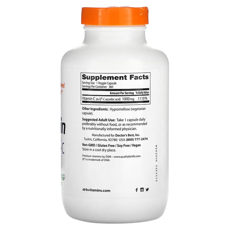 Doctor's Best, Vitamin C with Q-C, 1,000 mg, 360 Veggie Caps 753950003279