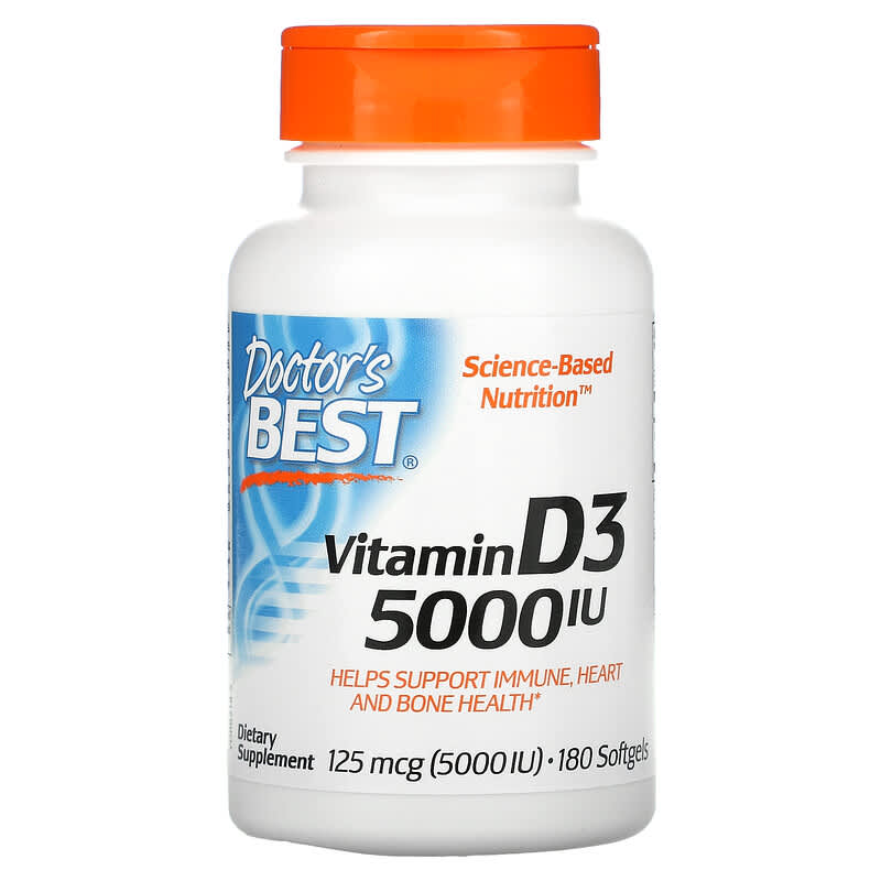 Doctor's Best Vitamin D3 125 mcg (5,000 IU) 180 Softgels 753950002180