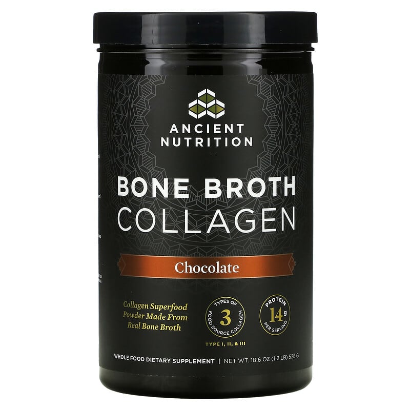 Dr. Axe/Ancient Nutrition Bone Broth Collagen Chocolate 1.2 lb (528 g) 816401020406