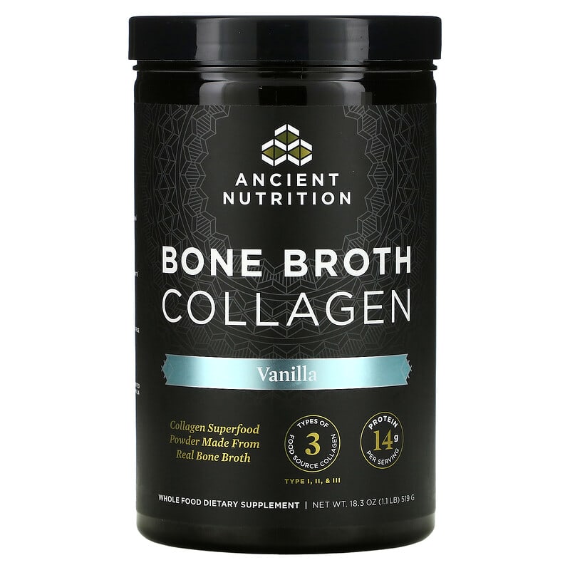 Dr. Axe/Ancient Nutrition Bone Broth Collagen Vanilla 1.1 lbs (519 g) 816401020390