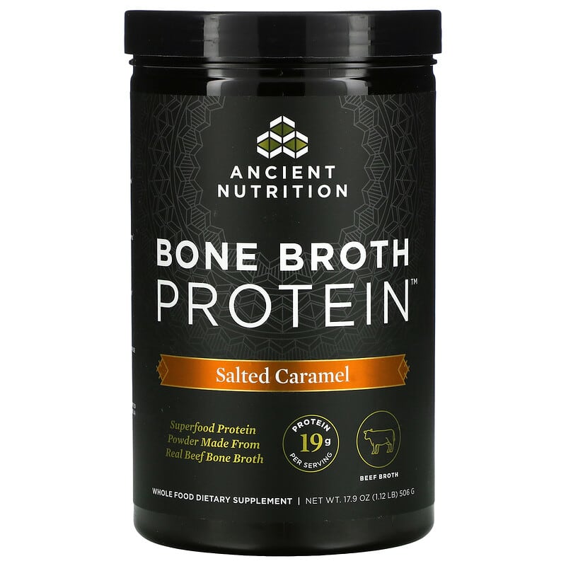Dr. Axe/Ancient Nutrition Bone Broth Protein Salted Caramel 1.12 lb (506 g) 816401022448
