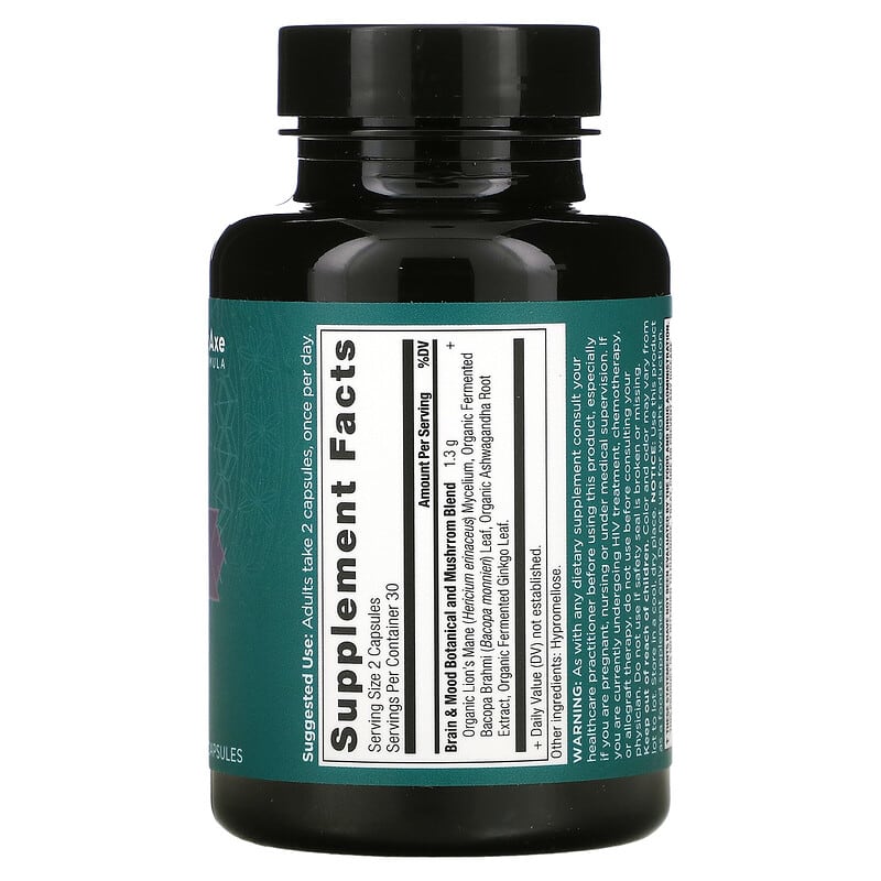 Dr. Axe / Ancient Nutrition, Brain + Mood, Brain Boost & Stress Relief, 60 Capsules 816401025555