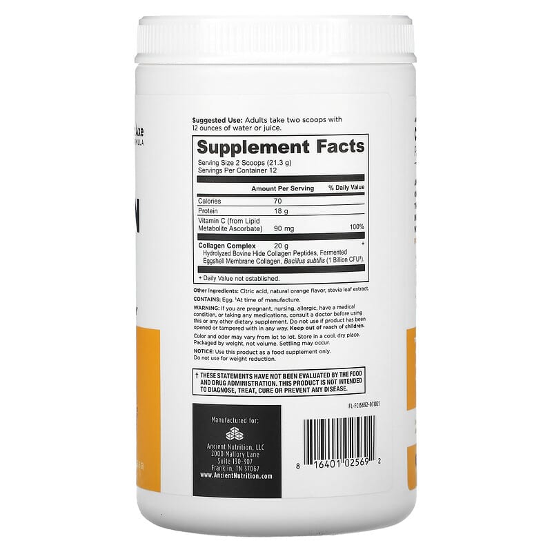 Dr. Axe / Ancient Nutrition, Collagen Peptides, Orange, 9.02 oz ( 255.6 g) 816401025692