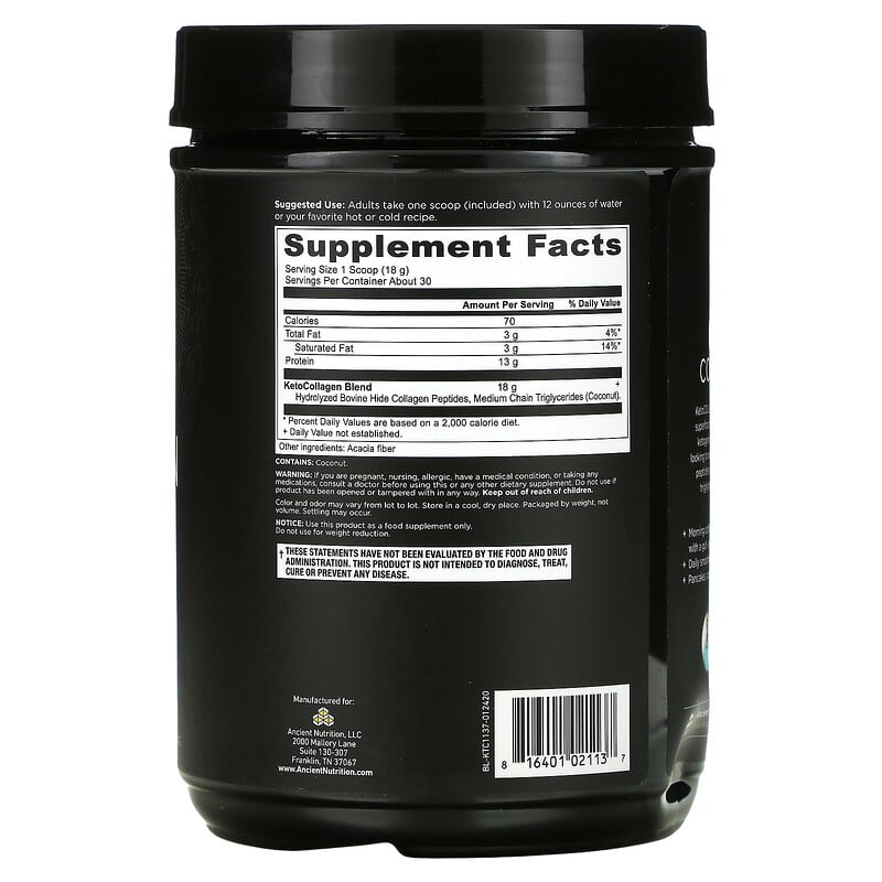 Dr. Axe / Ancient Nutrition, Keto Collagen, 1.19 lb (540 g) 816401021137
