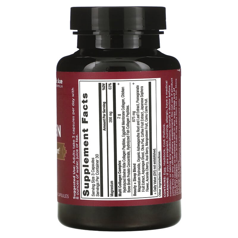 Dr. Axe / Ancient Nutrition, Multi Collagen, Beauty + Sleep Support, 90 Capsules 816401025180