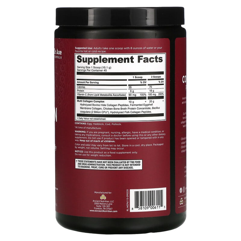 Dr. Axe / Ancient Nutrition, Multi Collagen Protein, 1 lb (454.5 g) 858109006115