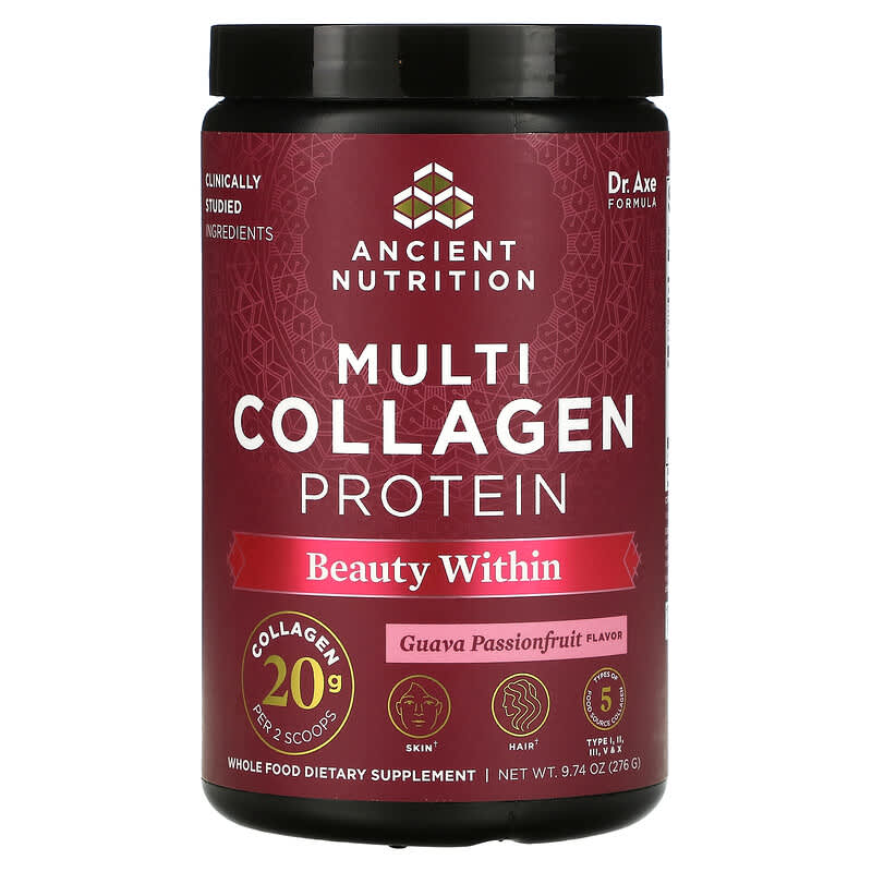 Dr. Axe/Ancient Nutrition Multi Collagen Protein Beauty Within Guava Passionfruit 9.74 oz (276 g) 816401024480