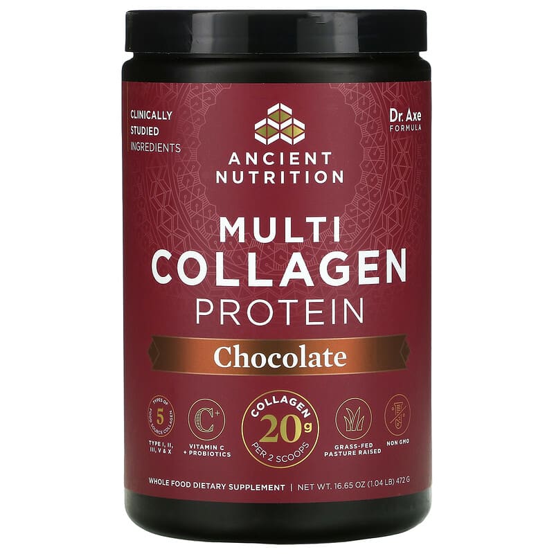 Dr. Axe/Ancient Nutrition Multi Collagen Protein Chocolate 1.04 lb (472 g) 816401022196