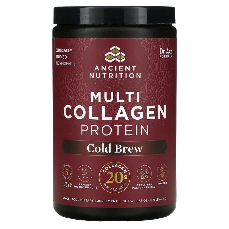 Dr. Axe/Ancient Nutrition Multi Collagen Protein Cold Brew 1.09 lb (496 g) 816401022516