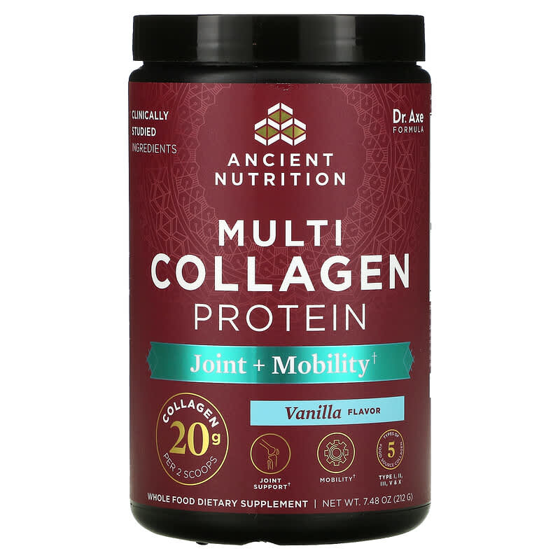 Dr. Axe/Ancient Nutrition Multi Collagen Protein Joint + Mobility Vanilla 7.48 oz (212 g) 816401022325