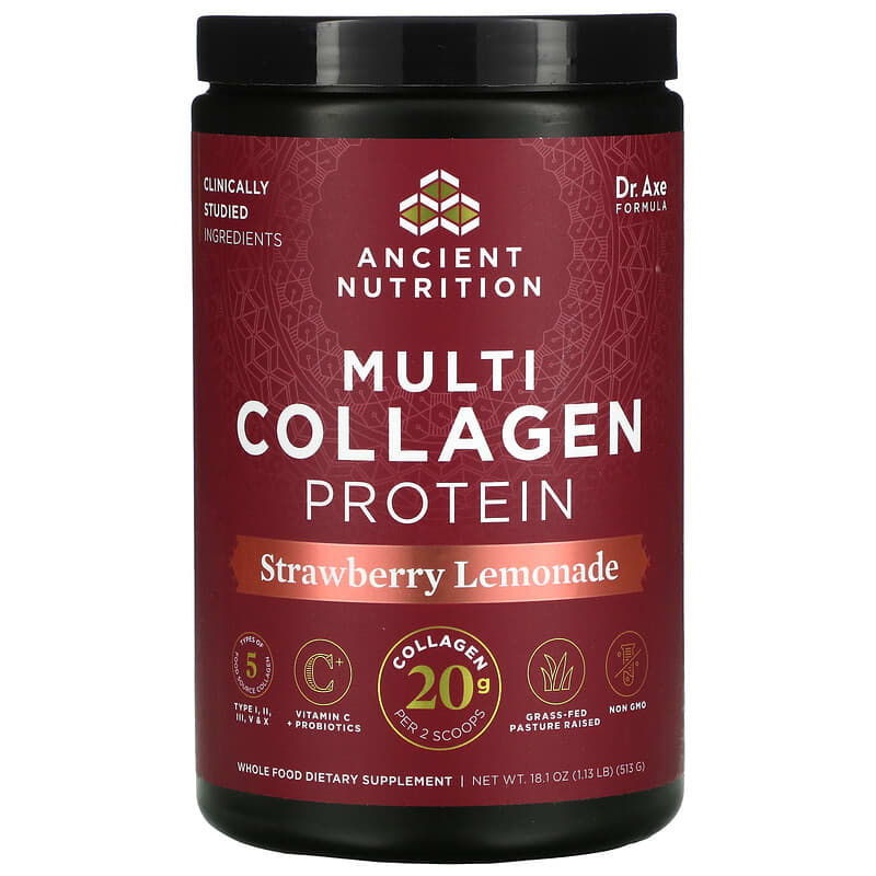 Dr. Axe/Ancient Nutrition Multi Collagen Protein Strawberry Lemonade 1.13 lbs (513 g) 816401021823