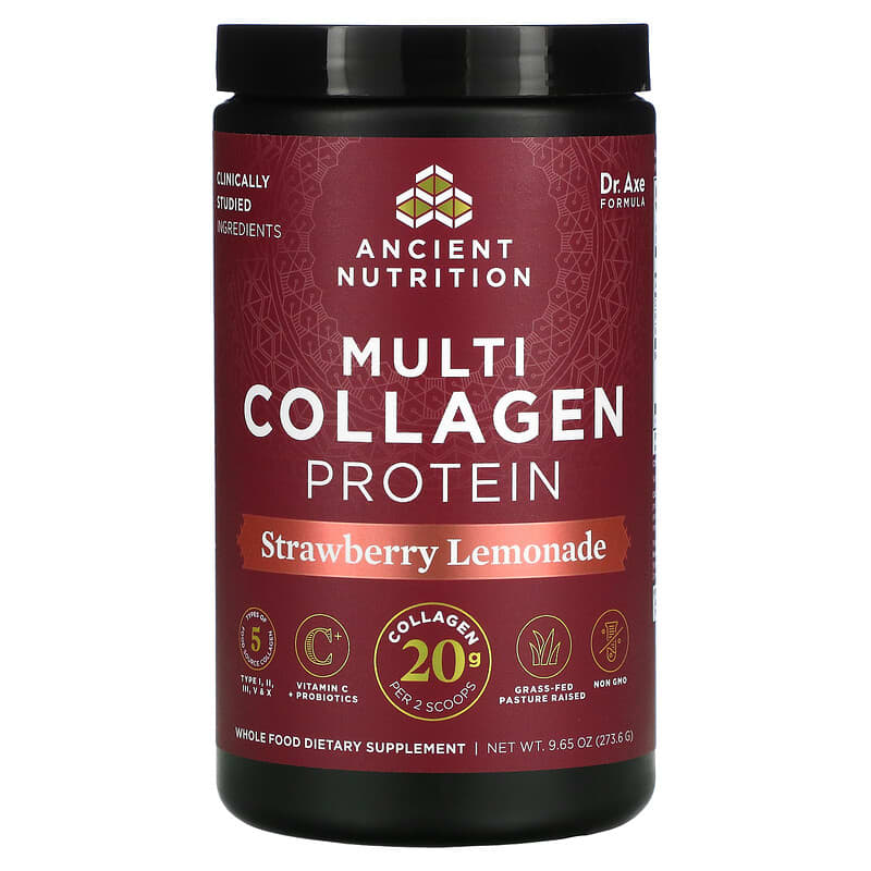 Dr. Axe/Ancient Nutrition Multi Collagen Protein Strawberry Lemonade 9.65 oz (273.6 g) 816401024473