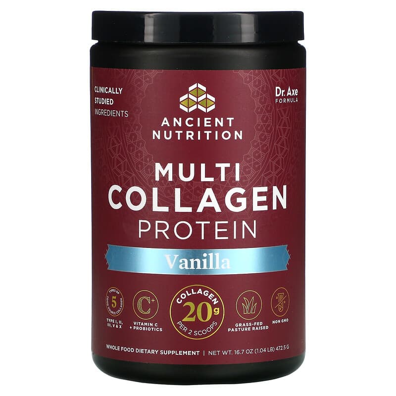 Dr. Axe/Ancient Nutrition Multi Collagen Protein Vanilla 1.04 lb (472.5 g) 816401021854