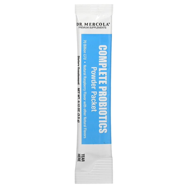 Dr. Mercola, Complete Probiotics Powder Packets, Natural Raspberry , 70 Billion CFU, 30 Packets, 0.12 oz (3.5 g) Each 813006017145