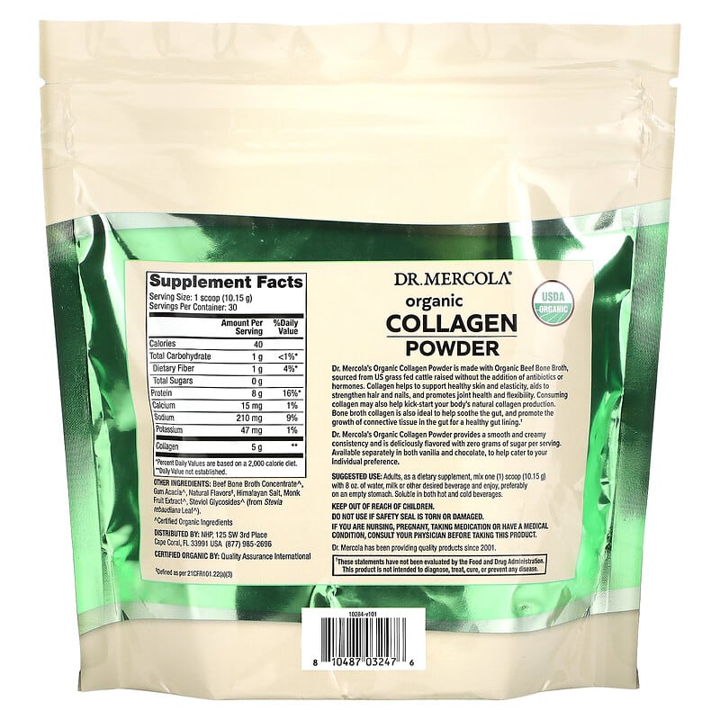Dr. Mercola, Organic Collagen Powder, Vanilla, 10.74 oz (304.5 g) 810487032476