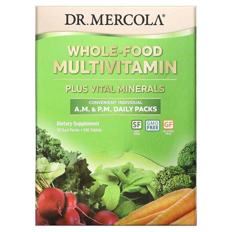 Dr. Mercola Whole-Food Multivitamin A.M. & P.M. Daily Packs 30 Dual Packs 810487032230