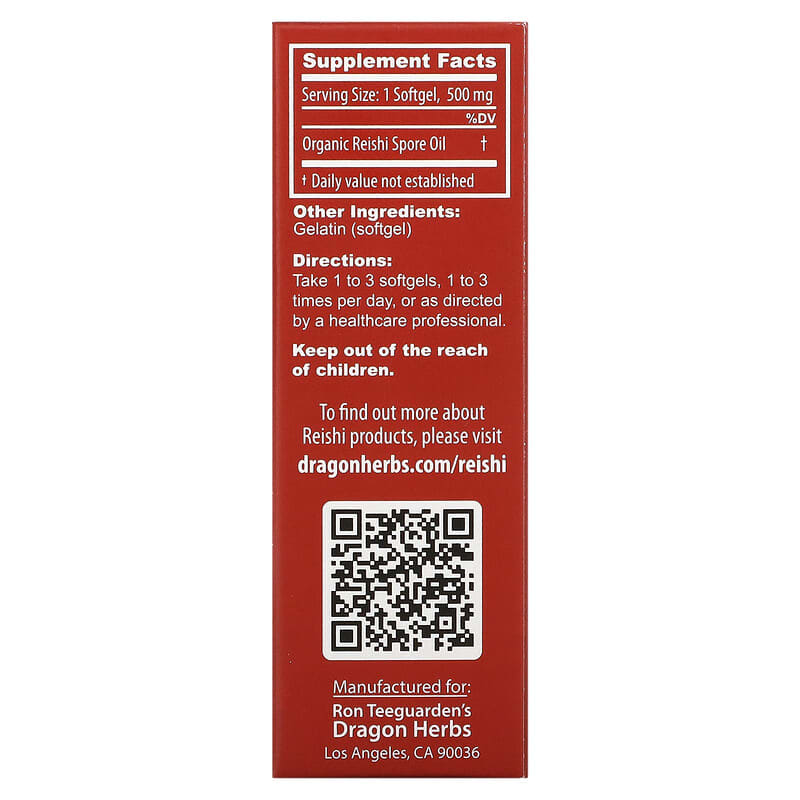 Dragon Herbs ( Ron Teeguarden ), Duanwood Reishi Spore Oil, 500 mg, 30 Softgels 679372005885