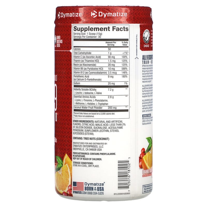 Dymatize, ALL9AMINO, Orange Cranberry, 15.87 oz (450 g) 705016181025