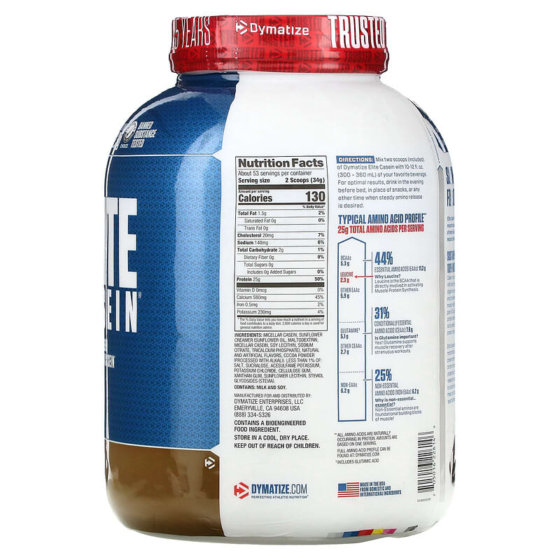 Dymatize, Elite Casein, Cookies & Cream, 4 lbs (1.8 kg) 705016226146