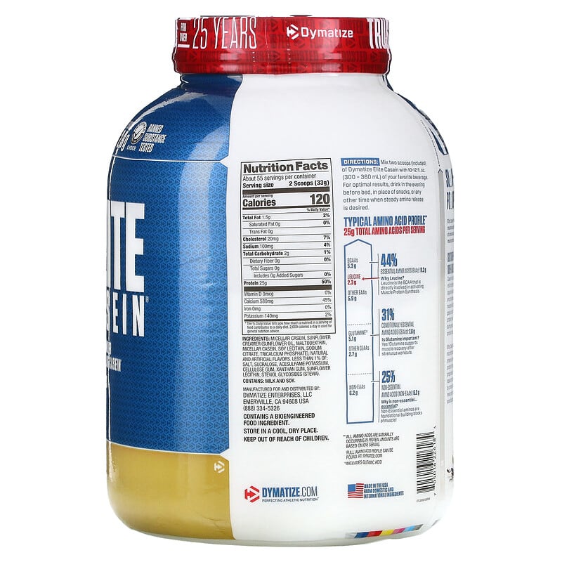 Dymatize, Elite Casein, Smooth Vanilla, 4 lb (1.8 kg) 705016226184