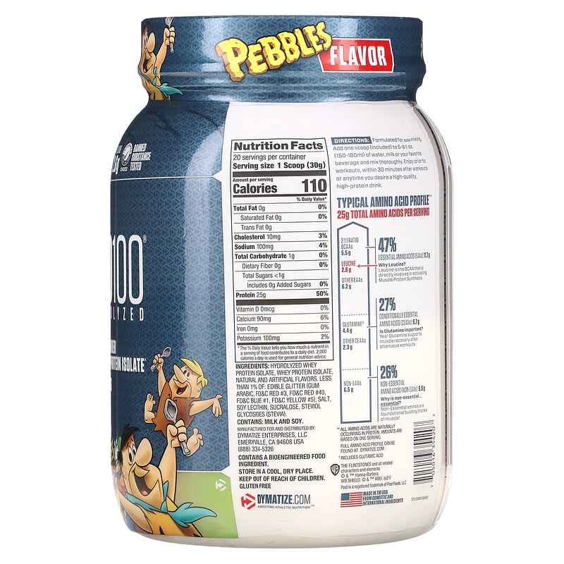 Dymatize, ISO 100 Hydrolyzed, 100% Whey Protein Isolate, Fruity Pebbles, 1.3 lbs (600 g) 705016354207