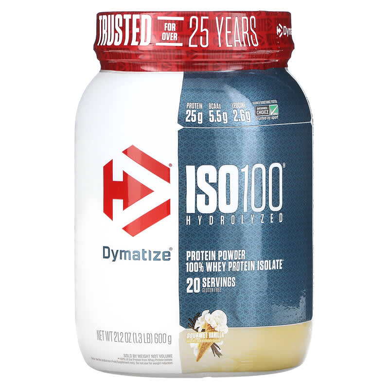 Dymatize ISO 100 Hydrolyzed 100% Whey Protein Isolate Powder Gourmet Vanilla 1.3 lb (600 g) 705016358205