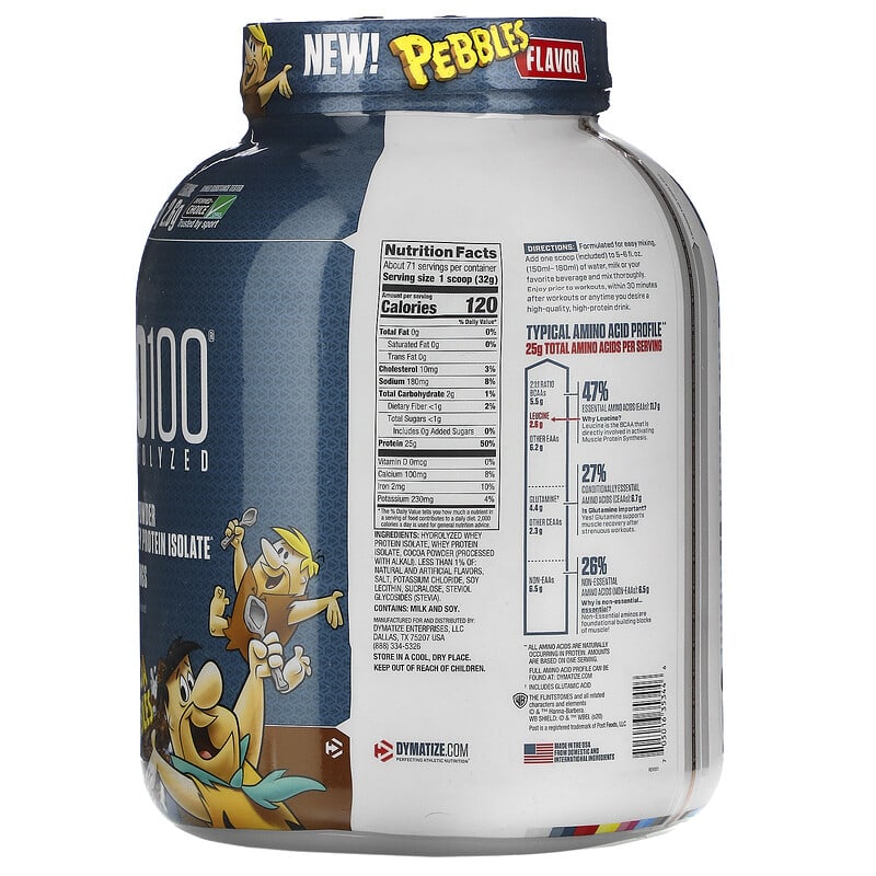 Dymatize, ISO100 Hydrolyzed, 100% Whey Protein Isolate, Cocoa Pebbles, 5 lb (2.3 kg) 705016353446