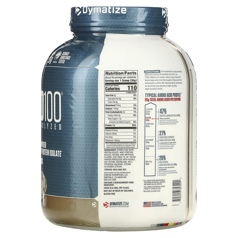 Dymatize, ISO100 Hydrolyzed, 100% Whey Protein Isolate, Cookies & Cream, 5 lb (2.3 kg) 705016353200