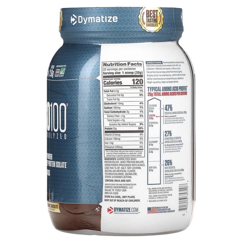 Dymatize, ISO100 Hydrolyzed, 100% Whey Protein Isolate, Gourmet Chocolate, 1.4 lb (640 g) 705016357208