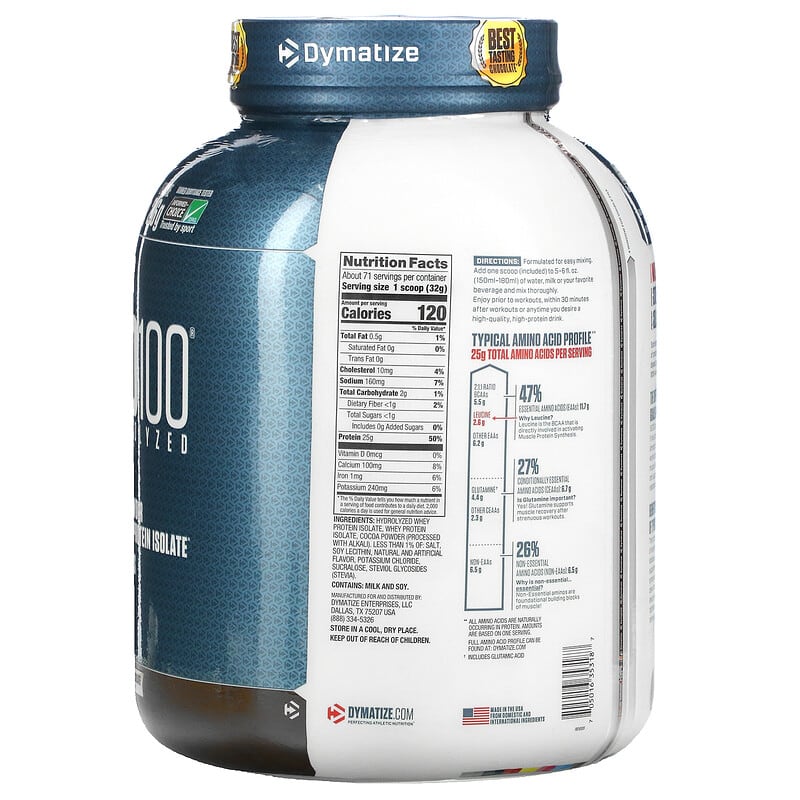 Dymatize, ISO100 Hydrolyzed, 100% Whey Protein Isolate, Gourmet Chocolate, 5 lb (2.3 kg) 705016353187