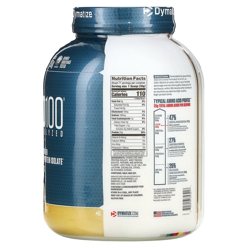 Dymatize, ISO100 Hydrolyzed, 100% Whey Protein Isolate, Gourmet Vanilla, 5 lb (2.3 kg) 705016353217