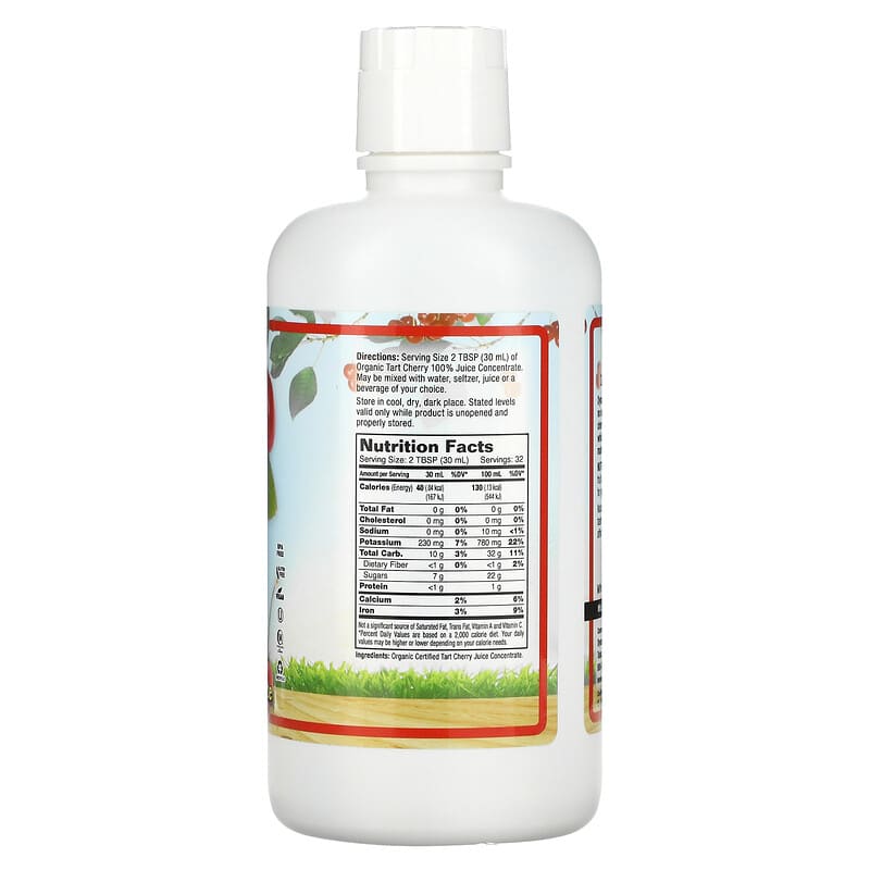 Dynamic Health, Certified Organic Tart Cherry, 100% Juice Concentrate, Unsweetened, 32 fl oz (946 ml) 790223101843