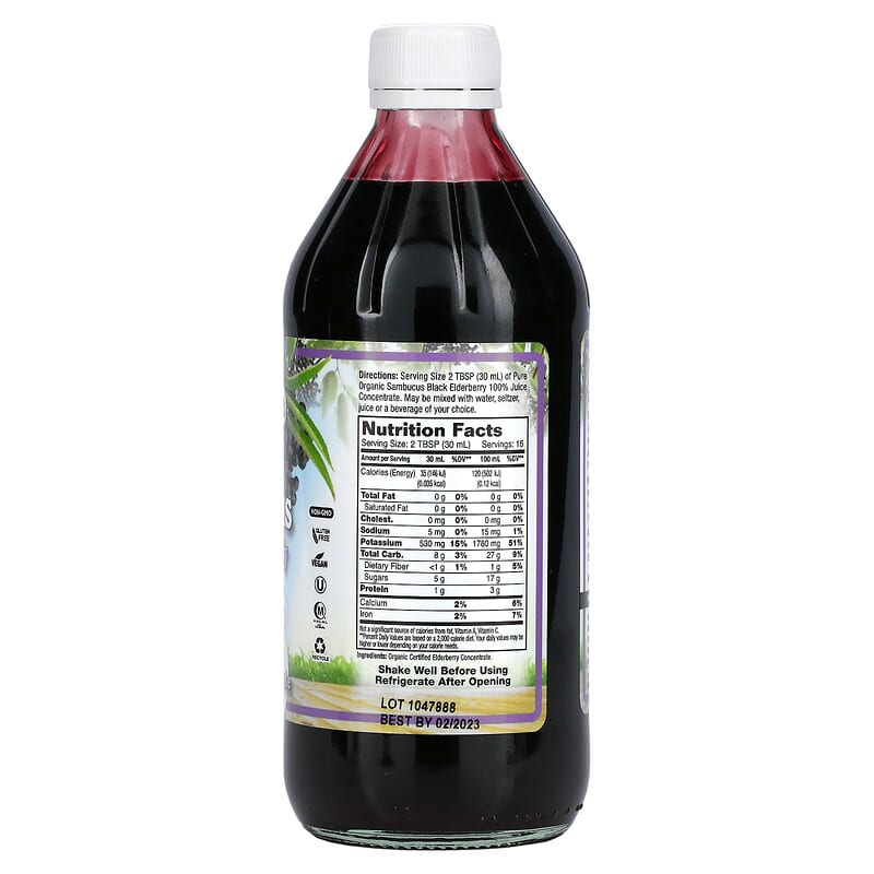 Dynamic Health, Pure Sambucus Black Elderberry, 100% Juice Concentrate, Unsweetened, 16 fl oz (473 ml) 790223875164
