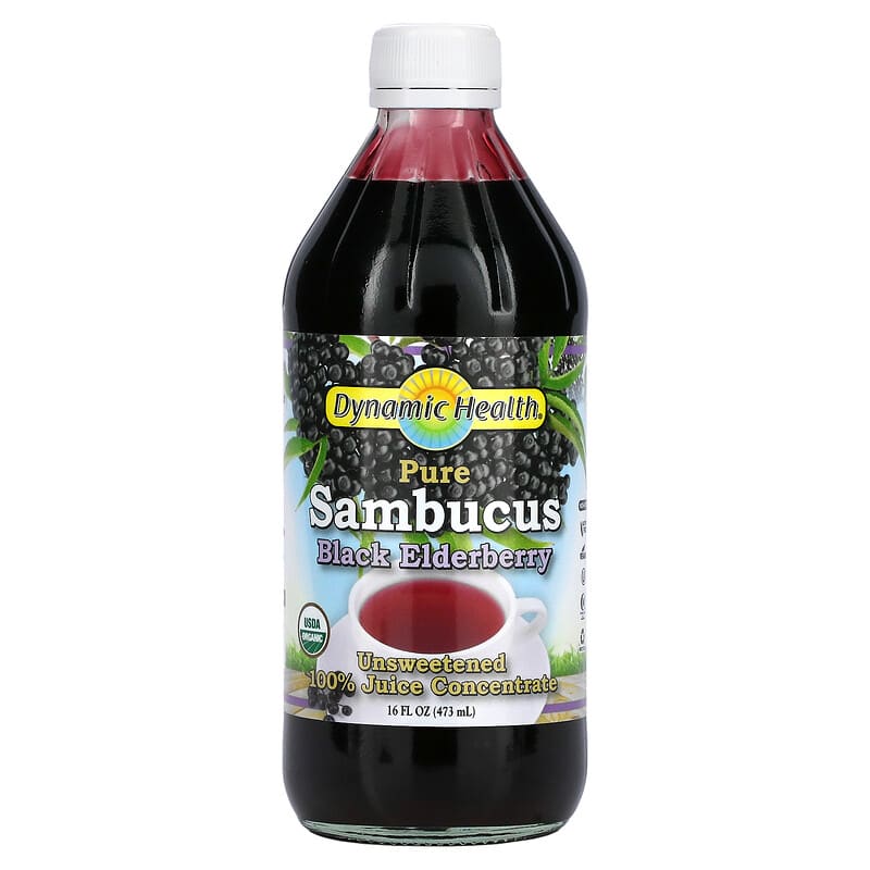 Dynamic Health Pure Sambucus Black Elderberry 100% Juice Concentrate Unsweetened 16 fl oz (473 ml) 790223875164