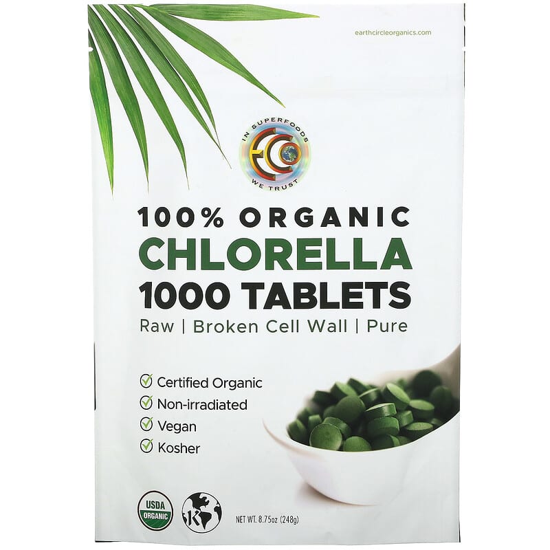 Earth Circle Organics 100% Organic Chlorella Tablets 1,000 Tablets 8.75 oz (248 g) 894932002504