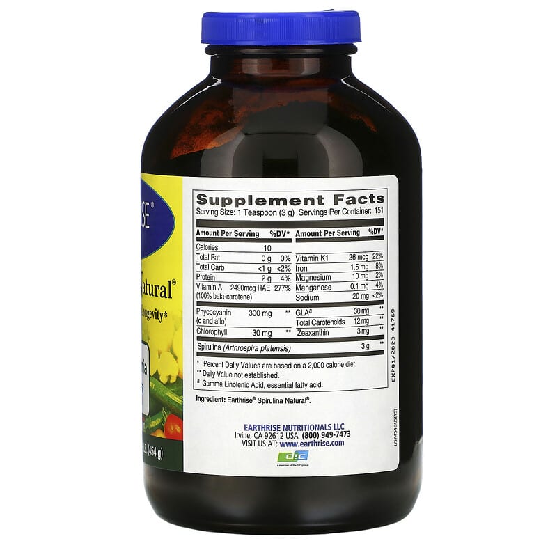 Earthrise, Spirulina Natural, 16 oz (454 g) 32602450006