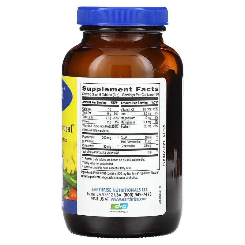 Earthrise, Spirulina Natural, 500 mg, 360 Tablets 32602125003