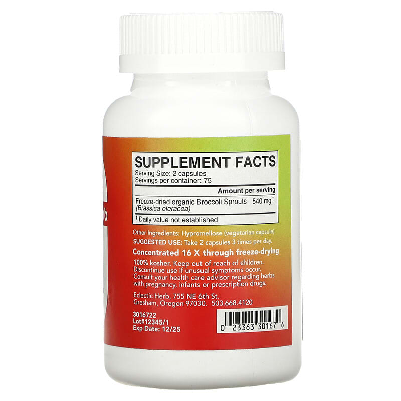 Eclectic Institute, Freeze Dried Fresh, Broccoli Sprouts, 270 mg, 150 Veg Caps 23363301676