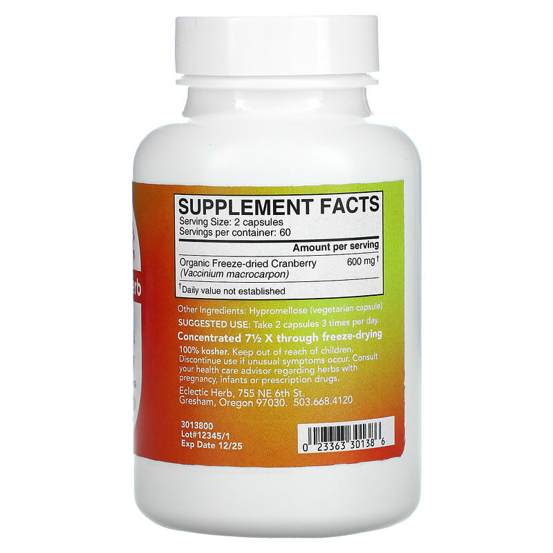 Eclectic Institute, Freeze Dried Fresh, Cranberry, 300 mg, 120 Veg Caps 23363301386