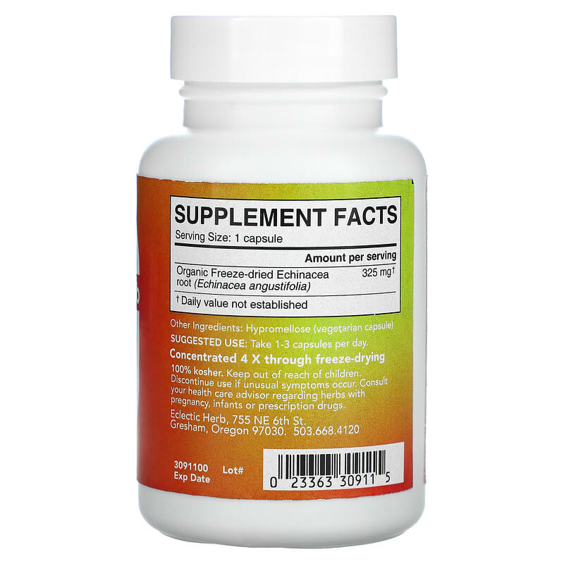 Eclectic Institute, Freeze Dried Fresh Echinacea Angustifolia, 325 mg, 90 Veg Caps 23363309115