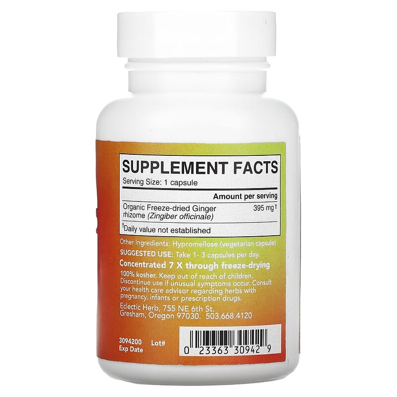 Eclectic Institute, Freeze Dried Fresh, Ginger, 395 mg, 90 Veg Caps 23363309429