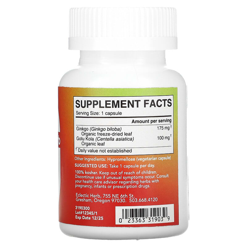 Eclectic Institute, Freeze Dried Fresh, Ginkgo Gotu Kola, 275 mg, 90 Veg Caps 23363319039