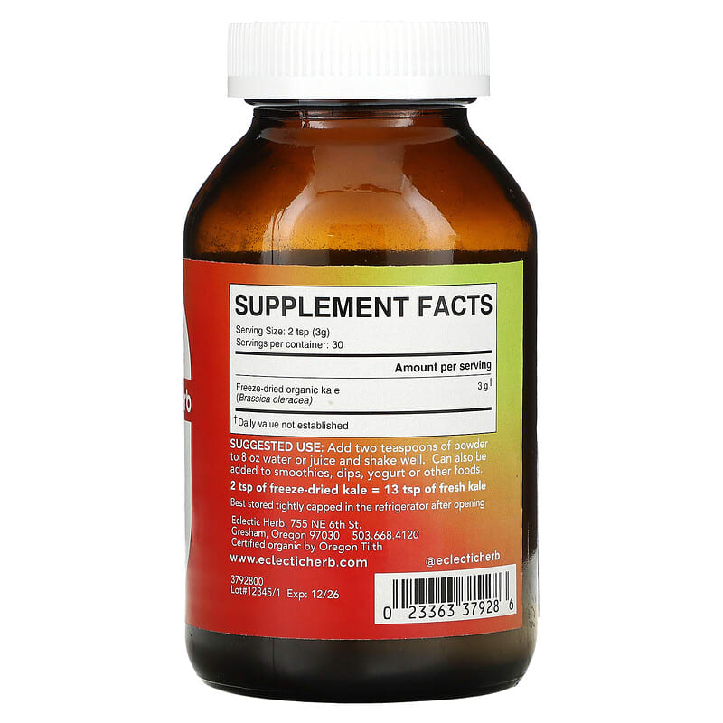 Eclectic Institute, Freeze Dried Fresh, Kale, 3.2 oz (90 g) 23363379286