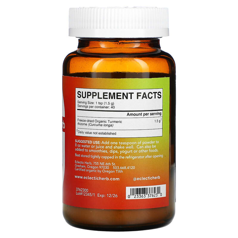 Eclectic Institute, Freeze Dried Fresh, Turmeric, 2.1 oz (60 g) 23363376230