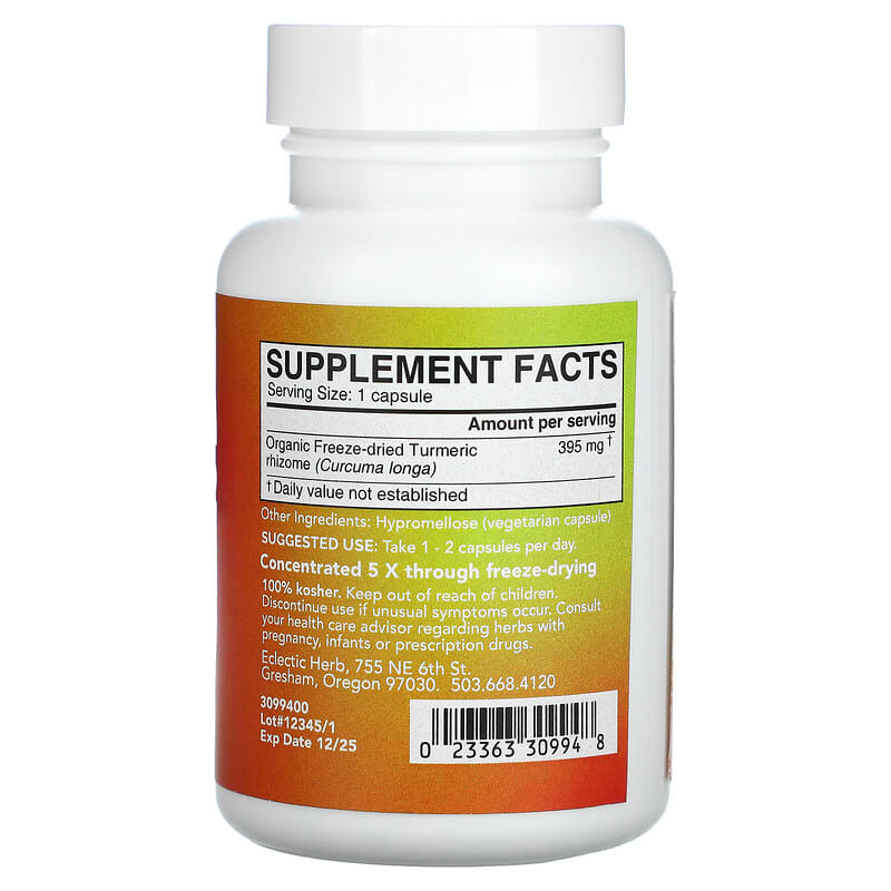 Eclectic Institute, Freeze Dried Fresh, Turmeric, 395 mg, 90 Veg Caps 23363309948