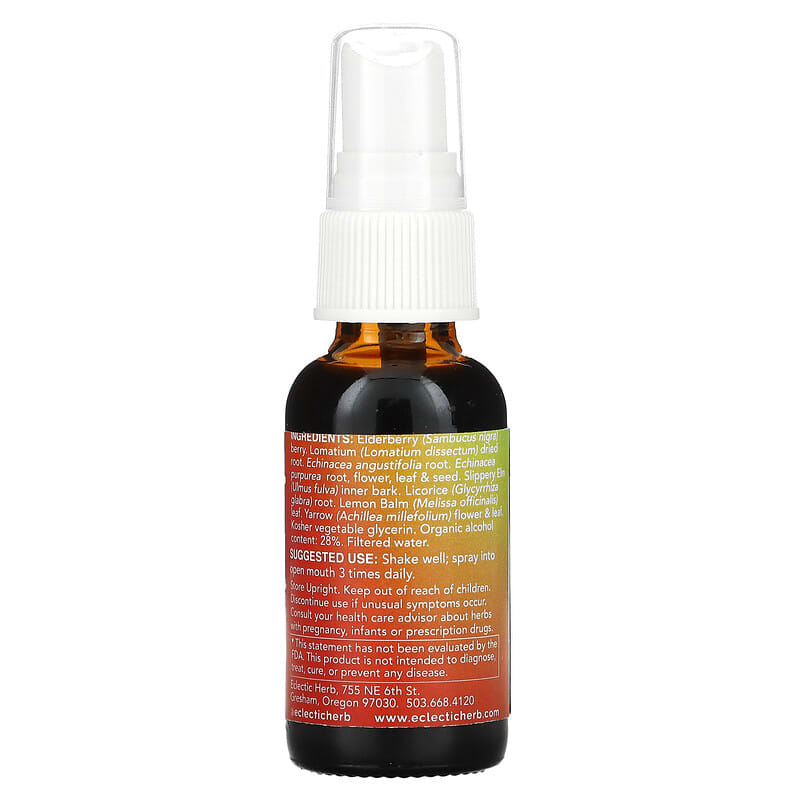 Eclectic Institute, Herbal Throat Spray, Lomatium Elderberry, 1 fl oz (30 ml) 23363221158