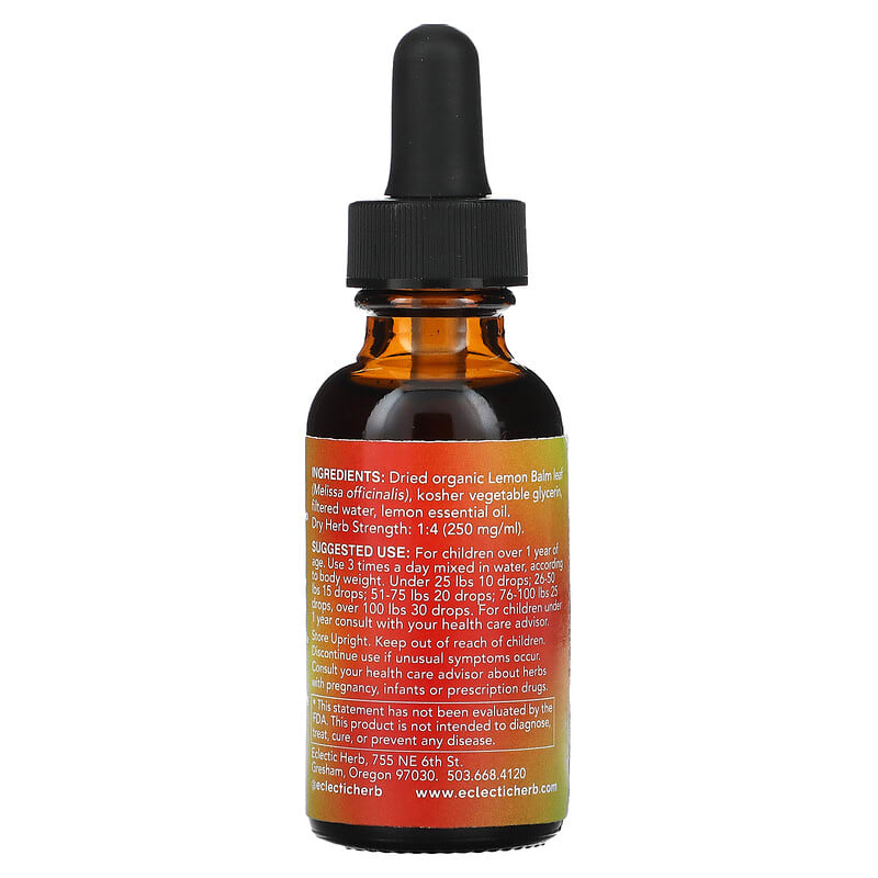 Eclectic Institute, Kids Herbal Glycerite, Lemon Balm, 1 fl oz (30 ml) 23363611010